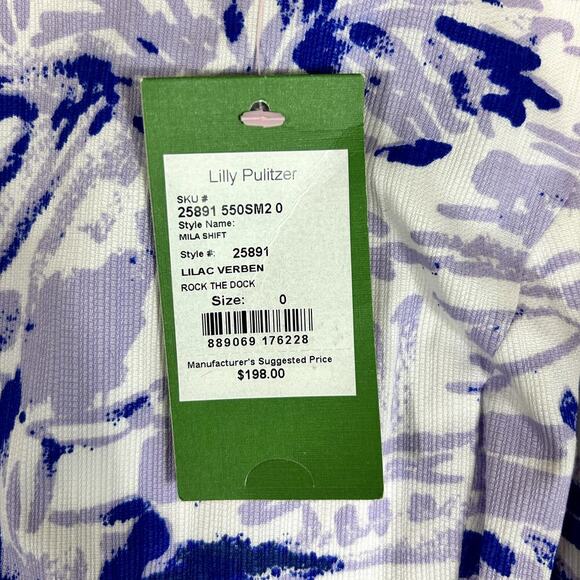 Lily Pulitzer Dress NWT Size 0 Purple Palm Print Pom Pom Trim Neckline - Picture 11 of 11